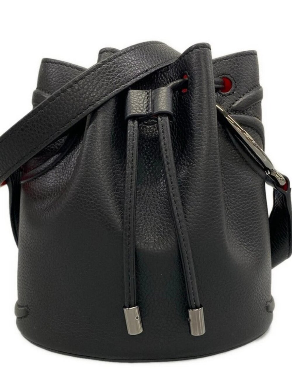 CHRISTIAN LOUBOUTIN BY MY SIDE Black Red Leather Shoulder Bag